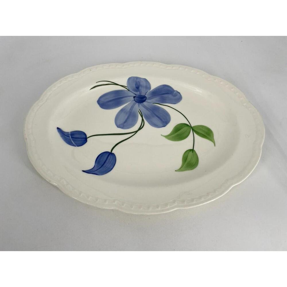 Vintage Hand Painted Heritage Ware By Stetson Blue Floral Oval Plate Dinner